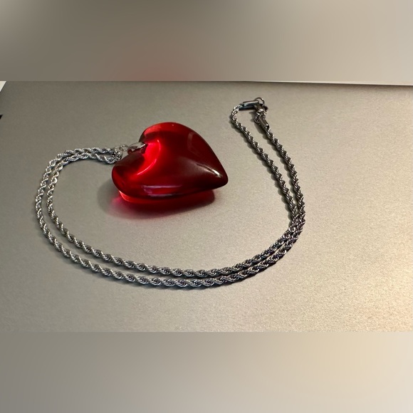 Big Red Crystal Glass Heart Charm Pendant Choker Necklace  Chunky Heart … - Picture 5 of 14